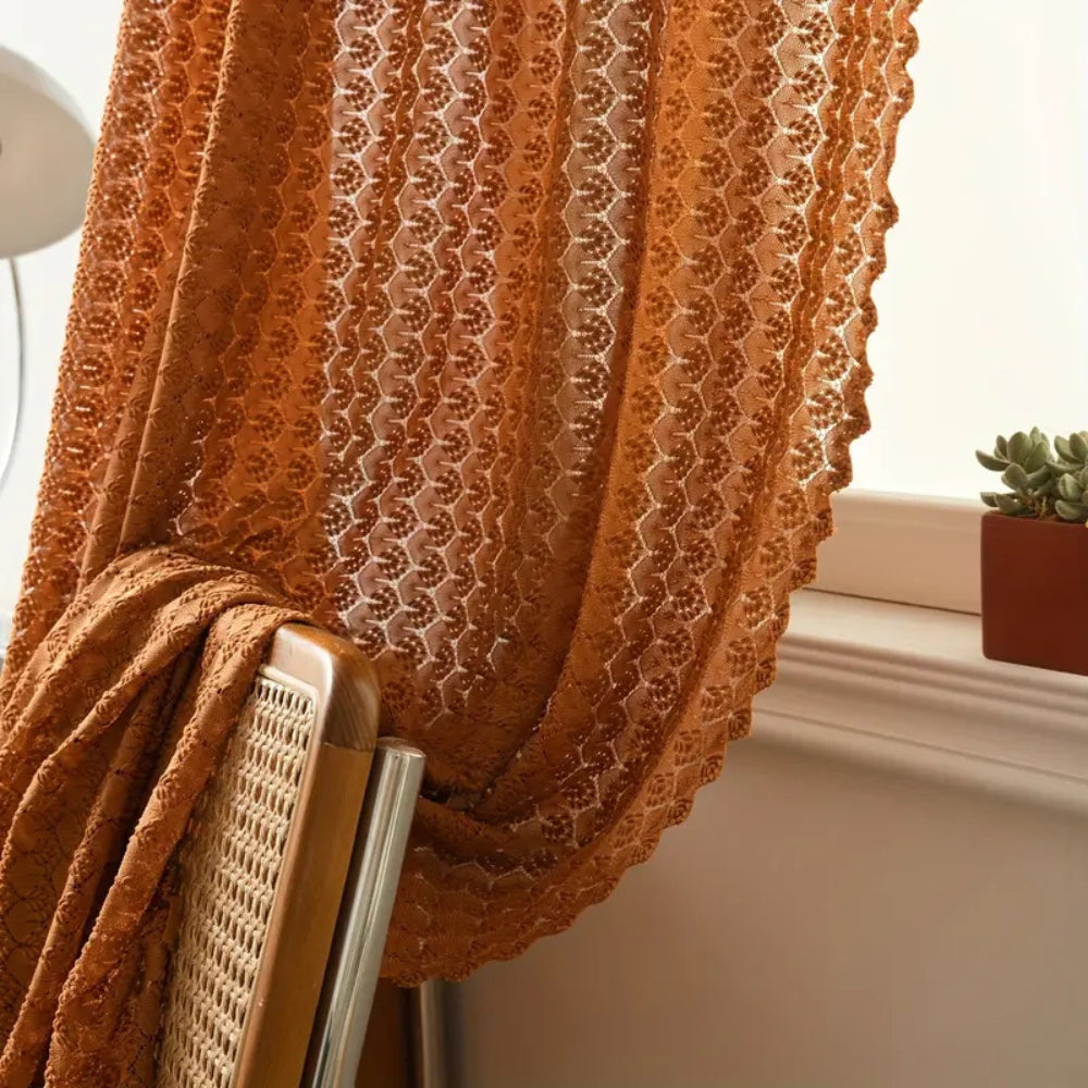 Amber Glow Boho Crochet Curtain