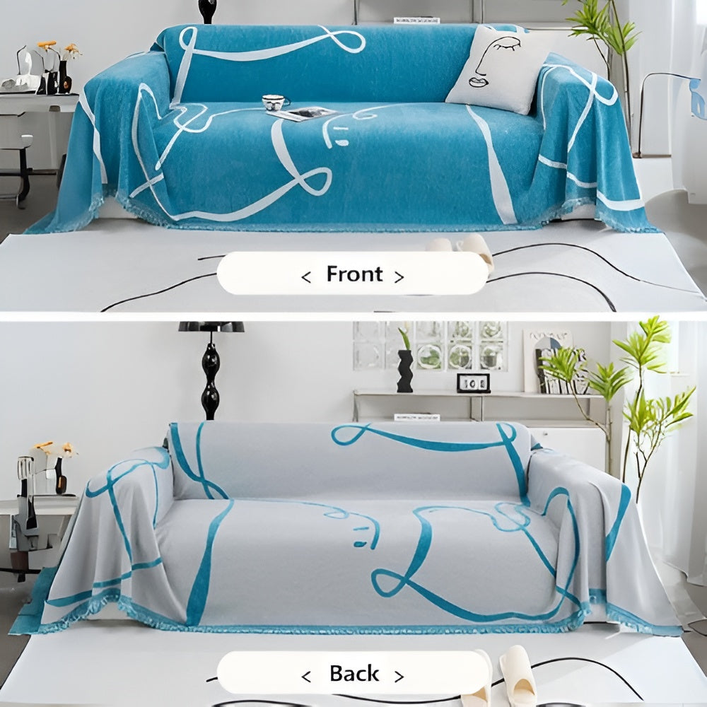 Abstract Line Reversible Chenille Sofa Cover