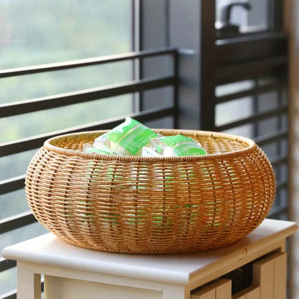 Dome-Shaped Knitted Rattan Basket with Lid