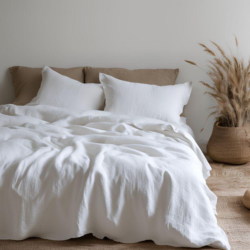 White 100% Flax Linen Duvet Set