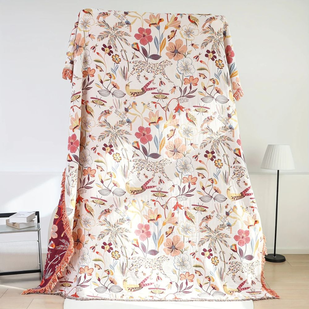 Jungle Bloom Reversible Cotton Blanket