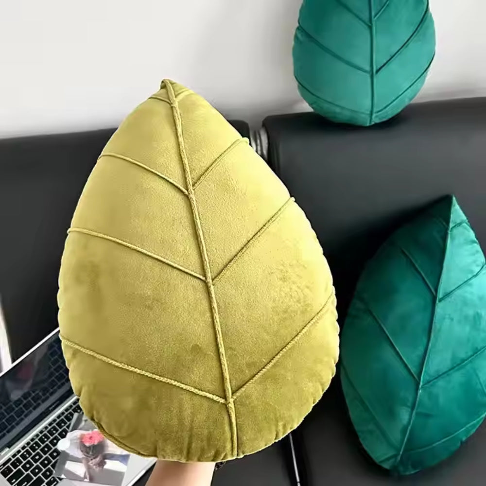 Verdant Flourish Leaf Shaped Cushion
