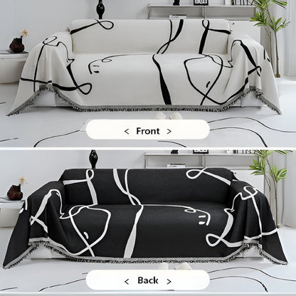 Abstract Line Reversible Chenille Sofa Cover