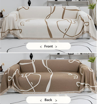 Abstract Line Reversible Chenille Sofa Cover