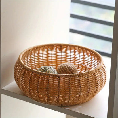 Dome-Shaped Knitted Rattan Basket with Lid