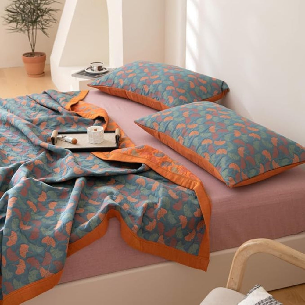 Ginkgo Leaf Print Reversible Blanket