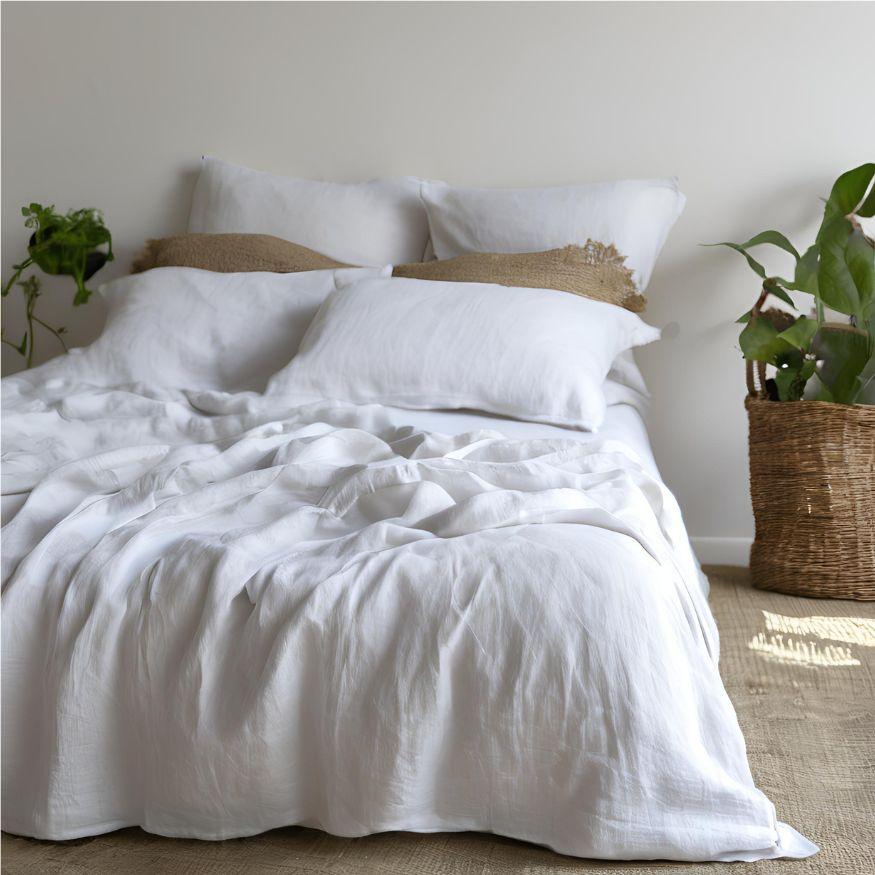 White 100% Flax Linen Duvet Set