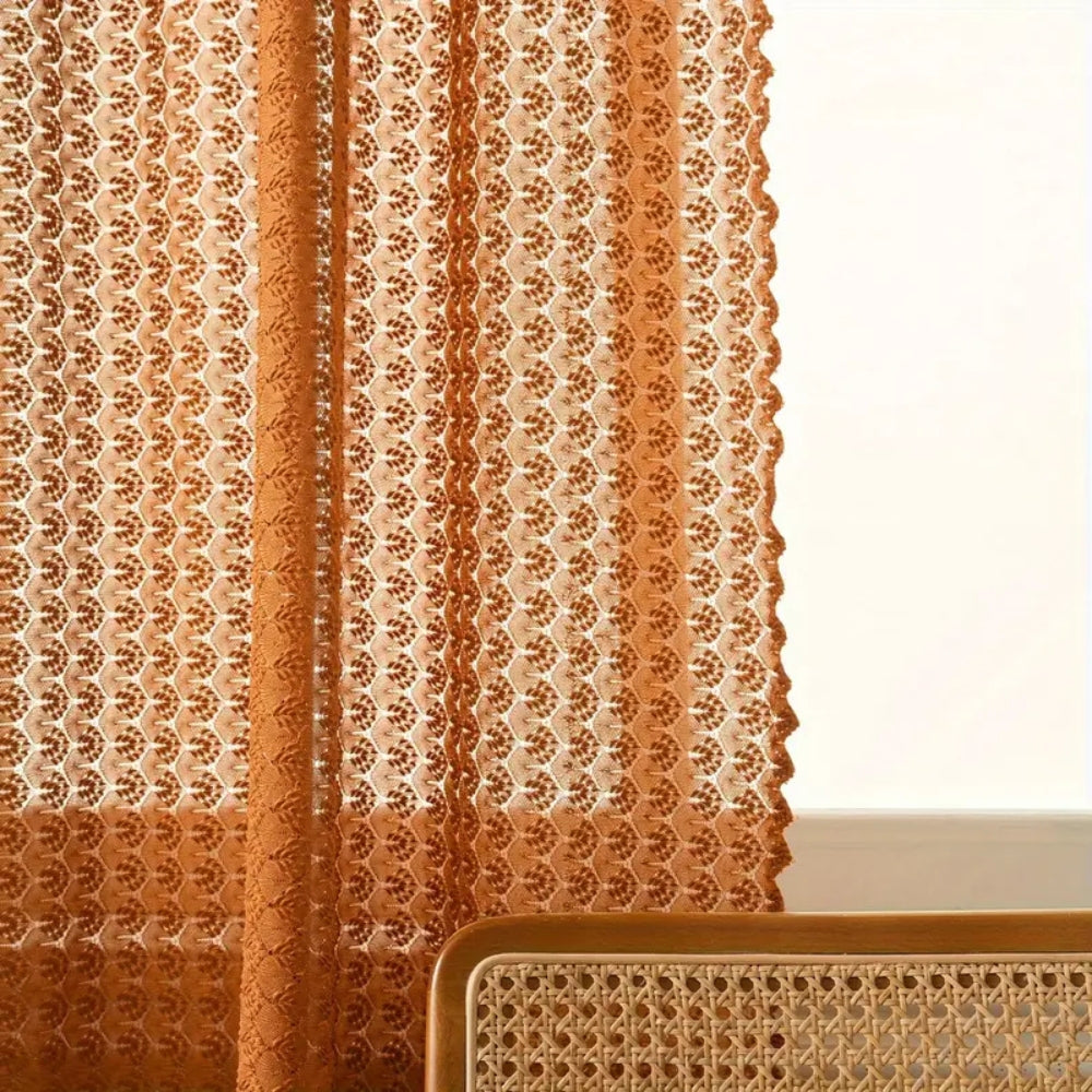 Amber Glow Boho Crochet Curtain